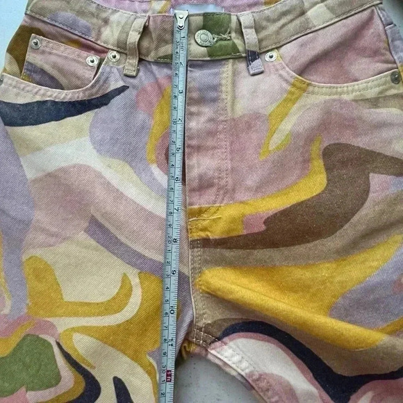 Zara Multicolor Denim Straight Jeans‎ with Psychedelic Abstract Swirl print Sz 2 - Picture 10 of 13